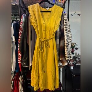a new day V-Neck Yellow Midi Dress
